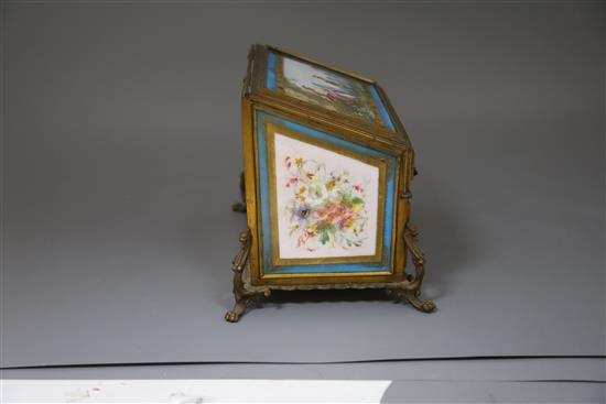 A Sevres style ormolu mounted stationery casket, late 19th century, W. 29.5cm